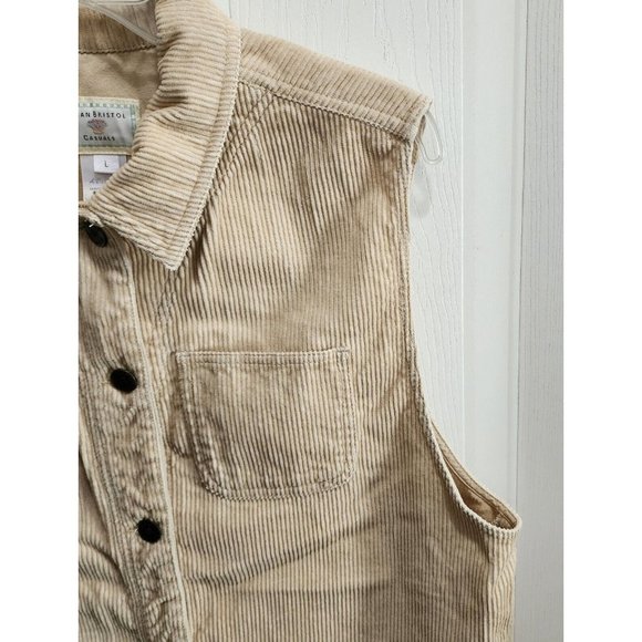 Susan Bristol Women’s Corduroy Sleeveless Button Up Collared Vest Khaki Tan Sz L - Picture 6 of 10